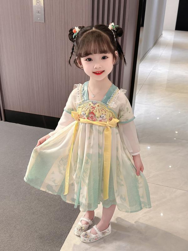 漢服 女の子 子供用 襦裙 中国風 唐装 ワンピース プリンセス 中華風 花柄 切り替え シフォン やわらか..