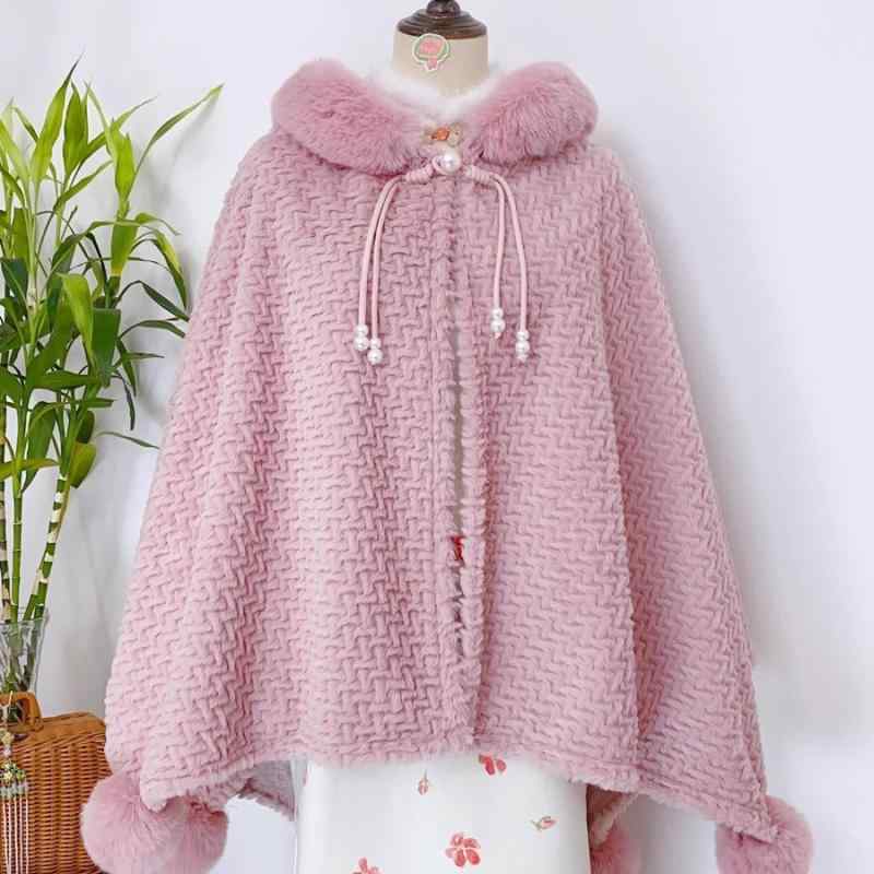 ショール ストール ポンチョ ケープ レディース 秋冬 新中華風 改良 漢服 中国伝統衣装 チャイナドレス コーデ 若者向け 裏起毛 厚手 あったか 保温 ニット 着回し ポンポン飾り