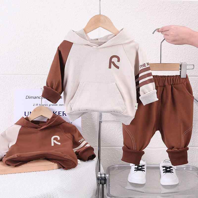 セットアップ 男の子用 ベビー 幼児 快適 楽ちん 紫外線対策 柔らか素材 フード付き スウェット プルオーバー 長袖 パンツ 春秋冬 綿 コットン 上下 2点セット 動物柄 カートゥーン キャラクター