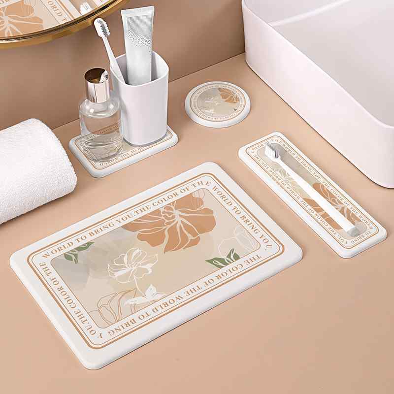 珪藻土 バス用品 吸水 速乾 防湿 フレンチスタイル おしゃれ 花柄 コースター 石鹸置き 歯ブラシスタンド 洗面所 収納 ドライングトレイ 丸型 正方形 セット