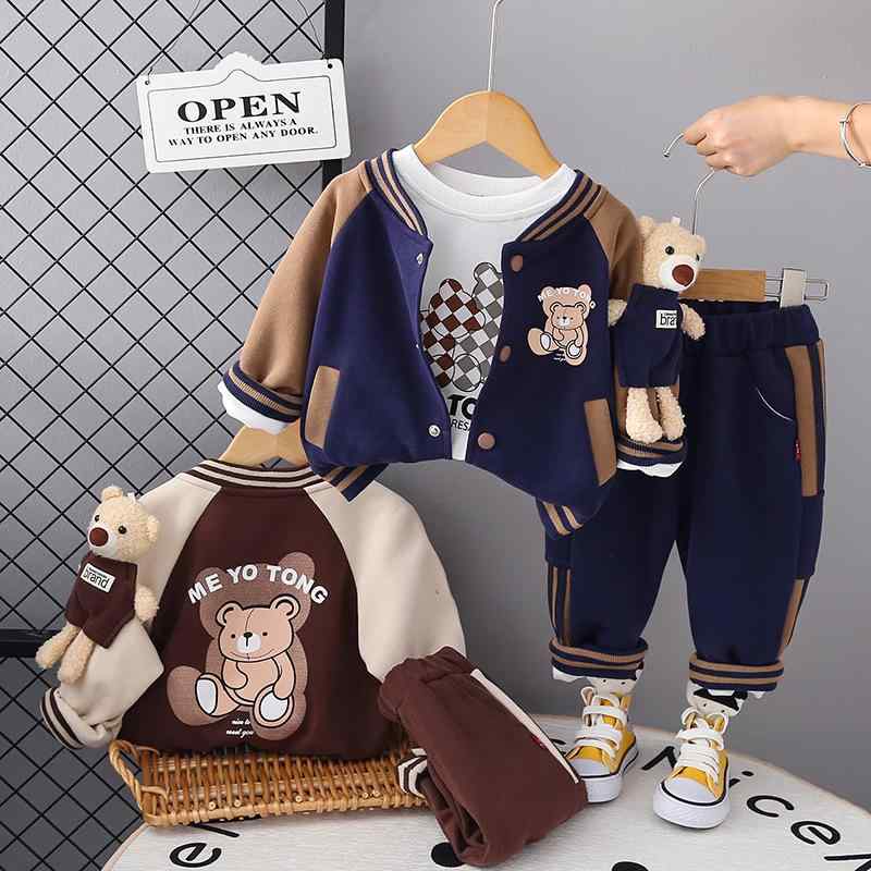 キッズ 男の子 ベビー セットアップ 秋服 韓国風 ファッション 綿素材 立体クマ キャラクター 野球ウェ..