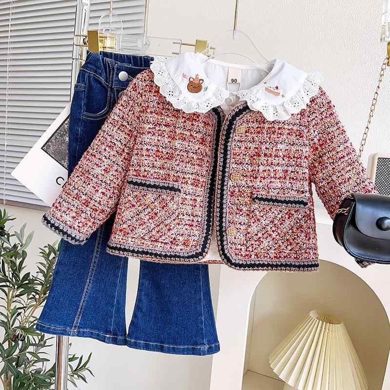 キッズ 女の子 アウター フレンチシック 高級感 上品 お嬢様風 ツイード風 ノーカラージャケット 長袖 ..