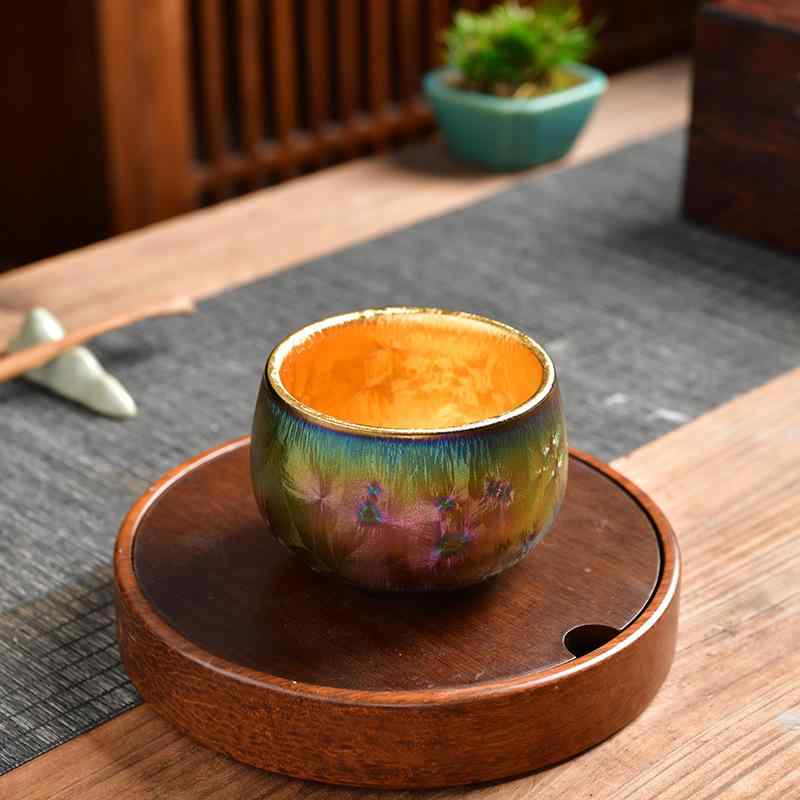 茶碗 七彩金彩 24金 窯変 陶磁器 高級感 主人杯 シングルカップ お茶席 来客用 湯呑み ギフト プレゼン..