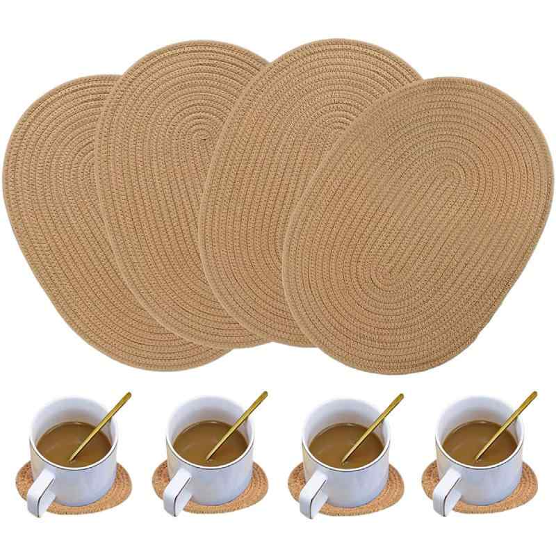 ランチョンマット 洗える ウォッシャブル コットン 綿 編み込み 楕円形 円形 テーブルマット コースター セット 北欧風 モダン シンプル ダイニング キッチン 食卓 おしゃれ