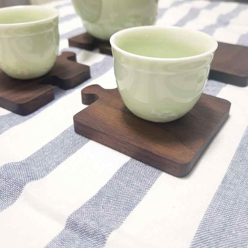 コースター ブラックウォールナット 木製 切り替え パズルデザイン 上質 変形 シンプル おしゃれ ティータイム コーヒーブレイク ティーカップ マグカップ 茶托 兼用 デスク インテリア