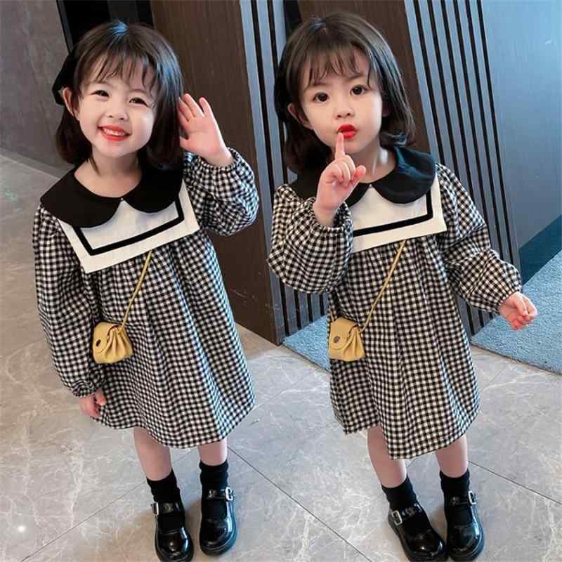 ワンピース 女の子 ベビー キッズ 春秋 ドールカラー チェック柄 長袖 Aライン コットン素材 柔らかい肌触り 韓国風 トレンド おしゃれ かわいい 個性的 プリンセスドレス