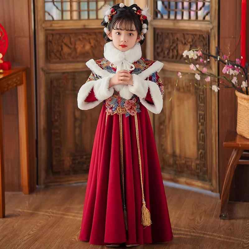 チャイナドレス キッズ 女の子 冬物 花柄 中国風 漢服 正月 衣装 お祝い フォーマル プリンセス風 ポリ..