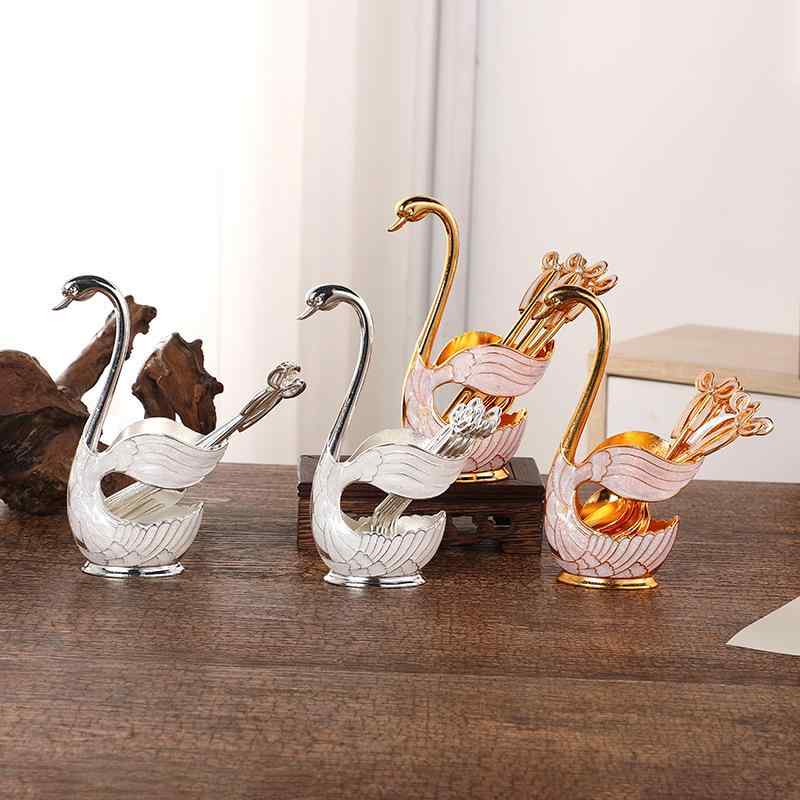 カトラリーセット ヨーロピアン スタイル 白鳥 デザイン コーヒー スプーン フルーツ フォーク デザー..
