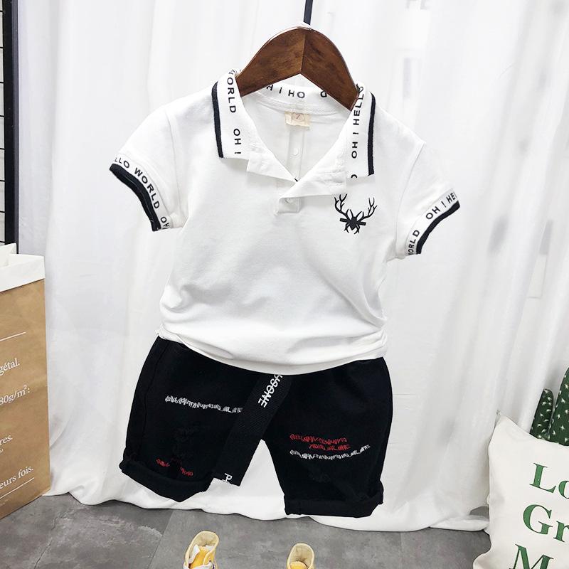 キッズ 男の子 薄手 セットアップ 半袖 ポロシャツ ハーフパンツ 春夏 鹿プリント 2点セット 韓国風 カ..