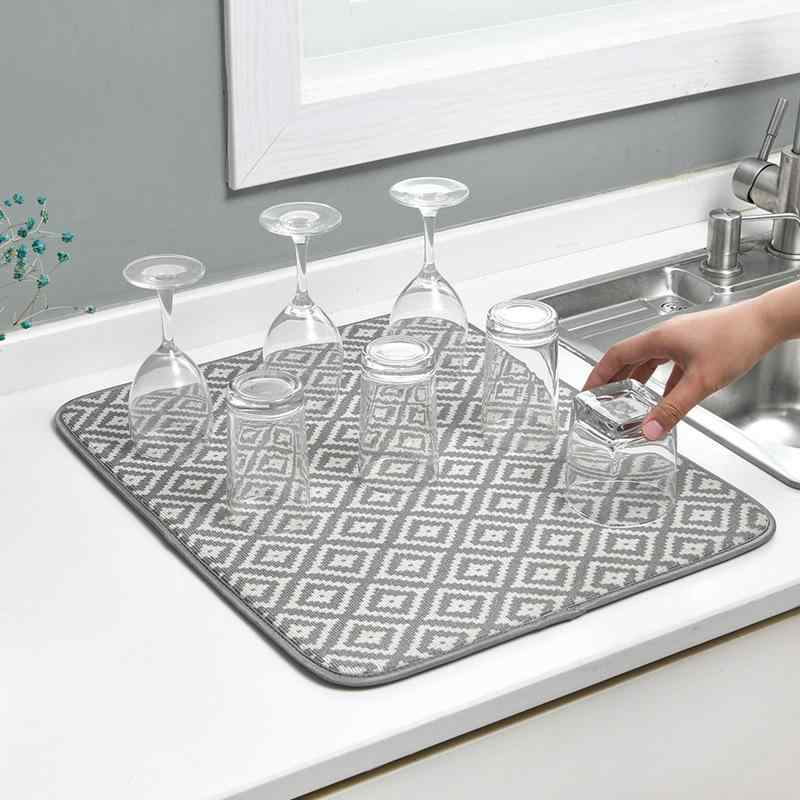 キッチンマット 吸水性 速乾性 水切り 耐熱 断熱 ライトグレー 和風 テーブルマット ランチョンマット ダイニング 食卓 シンク周り シンプル おしゃれ 北欧 スクエア