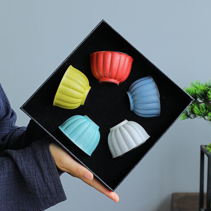 茶器 紫砂 五行杯 窯変 レトロ 功夫茶 試飲用湯呑み 個人用 茶碗 主人用カップ ギフトボックス入り プレゼント 中国茶器 陶器 おしゃれ セット