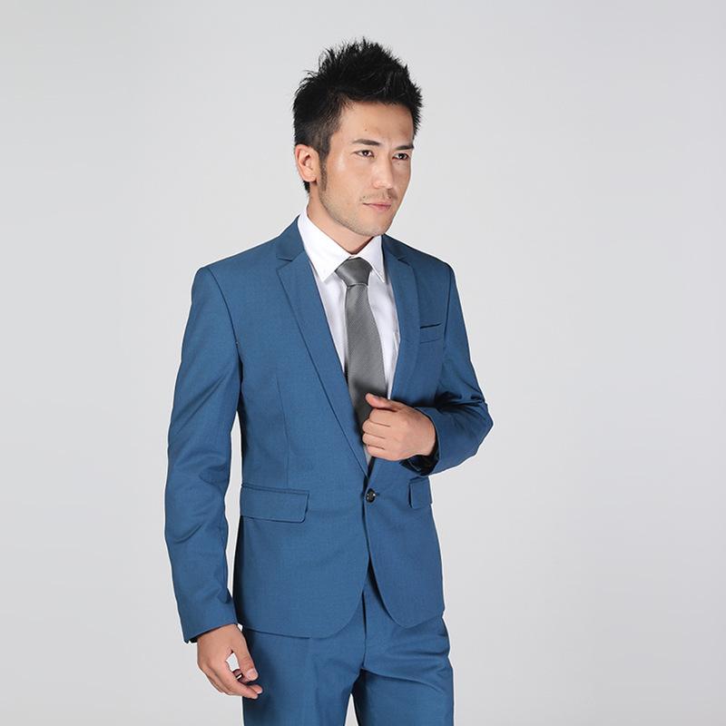 スーツ メンズ ロイヤルブルー スリムフィット ウエストシェイプ 韓国風 ビジネス オフィス 結婚式 新郎 披露宴 フォーマル 礼服 秋冬 混紡素材 セットアップ ジャケット