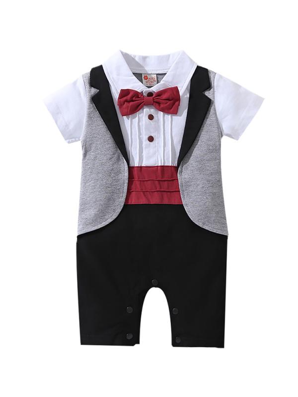 ・カテゴリ: ロンパース・スタイル: ブリティッシュ・タイプ: ショートロンパース・主な素材: 綿80%・厚さ: 通常・袖丈: 半袖・開閉様式: プルオーバー・性別: 男児用・対象年齢: 乳幼児（1～3歳、80～100cm）・カラー展開: ブラック、レッド・サイズ展開: 61～65cm、65～70cm、70～75cm、75～80cm