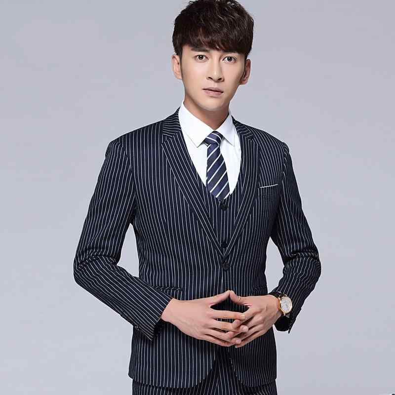 スーツ メンズ 男性用 スリムフィット 縦ストライプ ブリティッシュスタイル 一つボタン スリーピース セットアップ 新郎 結婚式 礼服 フォーマル ビジネス 通勤 カジュアル パーティー 混紡素材 レーヨン 秋冬 ネイビー 黒