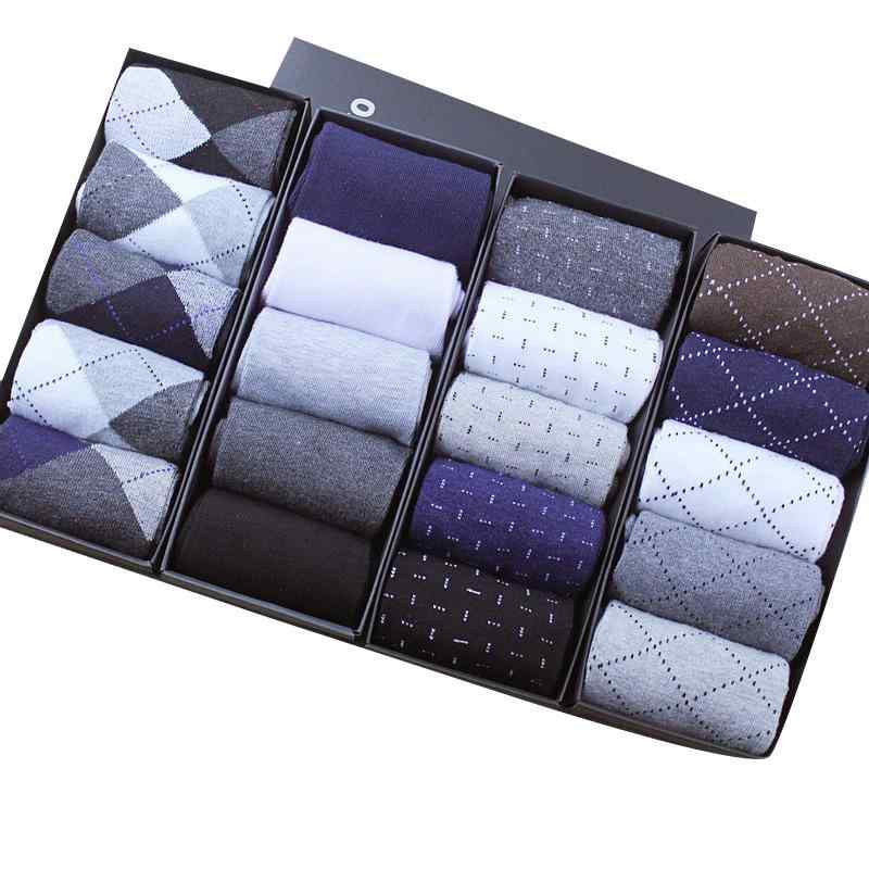 靴下 男女兼用 吸汗速乾 通気性 ミドル丈 綿混 カジュアル ビジネス ソックス ジャカード織り 秋冬 無地 菱形 ドット柄 格子柄 5足セッ..