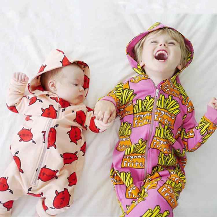 ロンパース カバーオール ベビー 赤ちゃん 新生児 男女兼用 コットン 綿 フード付き パーカー 長袖 ロ..