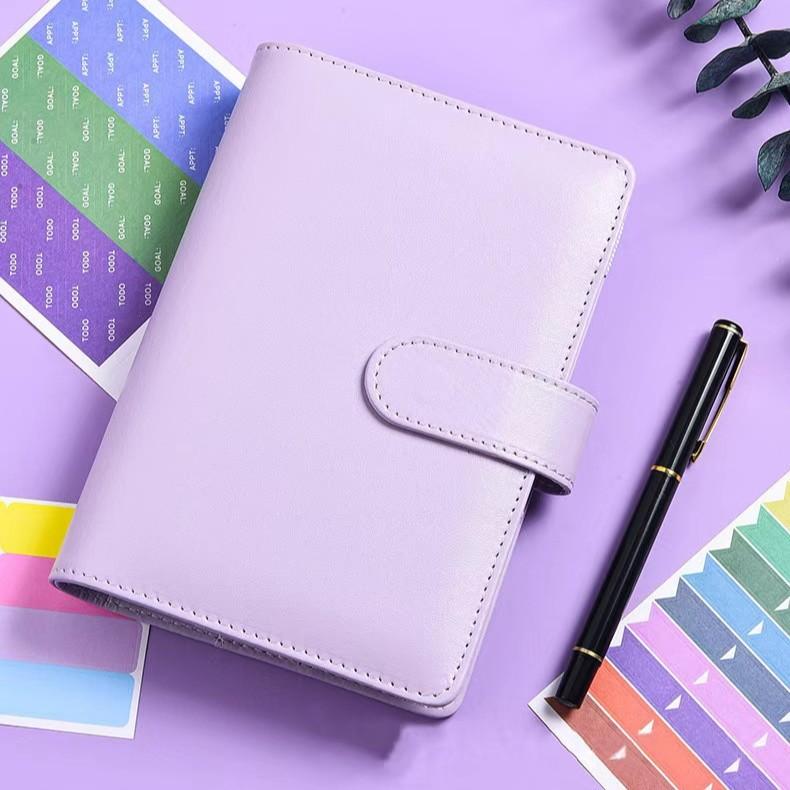 手帳 A6 家計簿 予算管理 ルーズリーフバインダー ジッパーポケット PUレザー マカロンカラー かわいい カラフル スケジュール帳 ノート