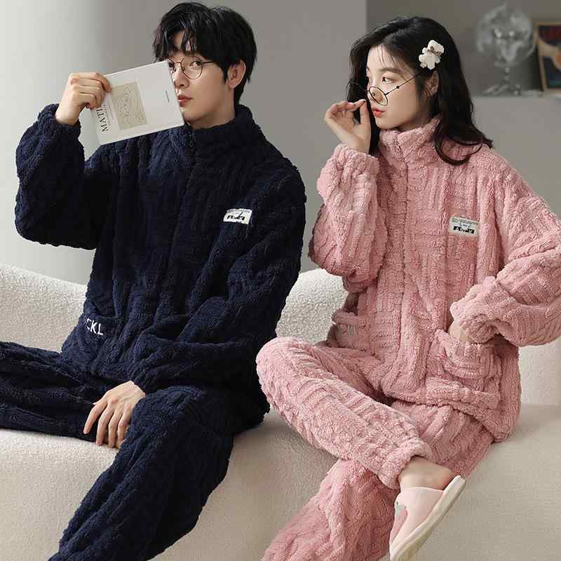 パジャマ メンズ レディース 男女兼用 カップル ペア 厚手 保温 暖かい フランネル ハイネック ジップアップ 大きいサイズ ゆったり 長..