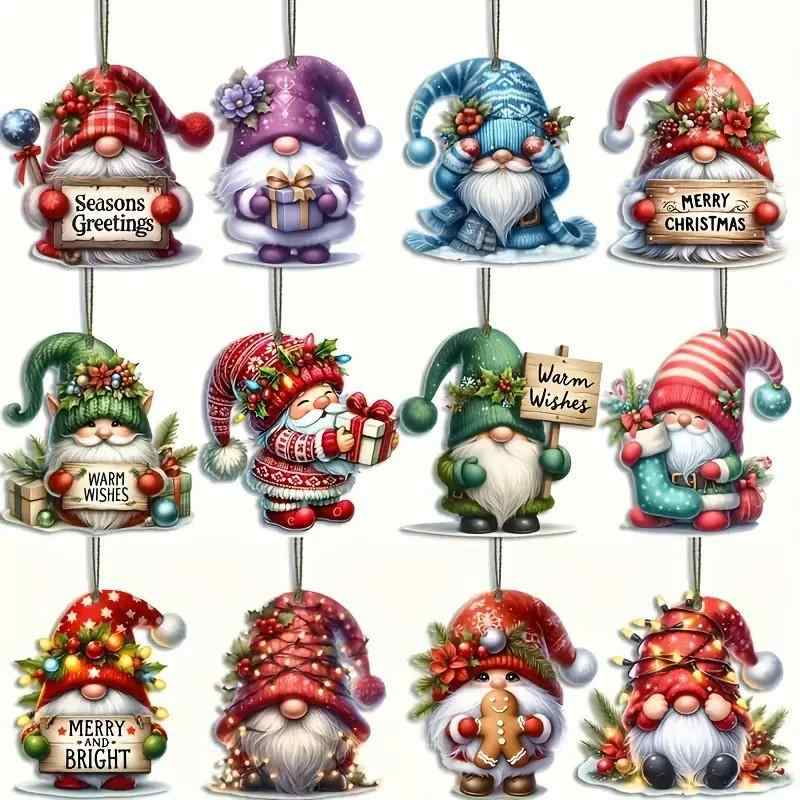 ガーデンオーナメント クリスマス かわいい ノーム セット 天然木製 松の木 デコレーション 屋外 室内 玄関 庭 リビング パーティー 心温まる 吊り下げ飾り