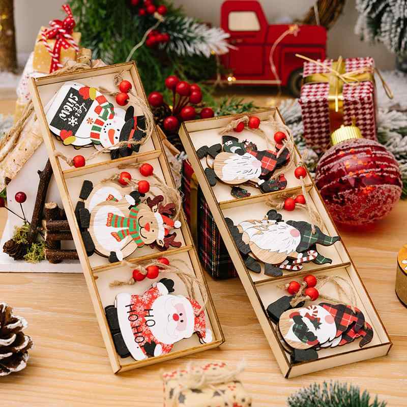 クリスマスデコレーション 木製 3マスボックス サンタクロース 人形モチーフ ハンギング 吊り下げ飾り パーティー イベント 卓上 インテリア オーナメント おしゃれ