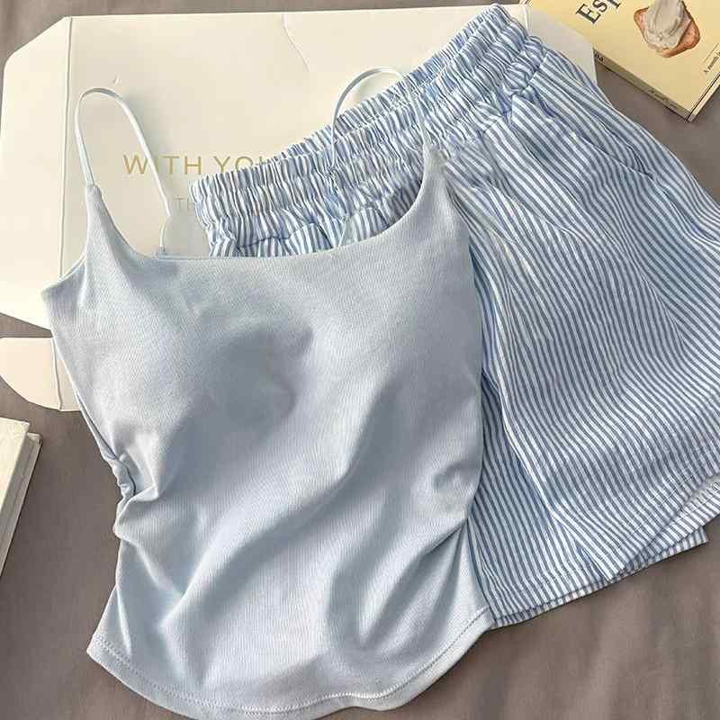 ルームウェア レディース パジャマ カップ付き 薄手 キャミソール ノースリーブ ポリエステル混 無地 ..