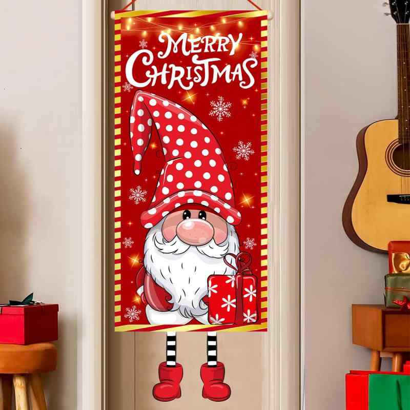 ドアフラッグ クリスマス ポルカドット帽子のクリスマスノーム 壁掛け 玄関飾り 背景装飾 室内 屋外 デ..