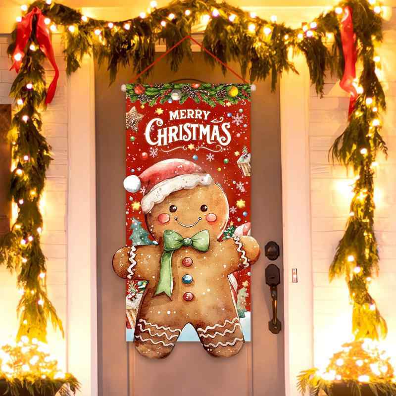 タペストリー クリスマス ジンジャーブレッドマン柄 屋外用 玄関 のれん パーティー 背景装飾 旗 フラ..
