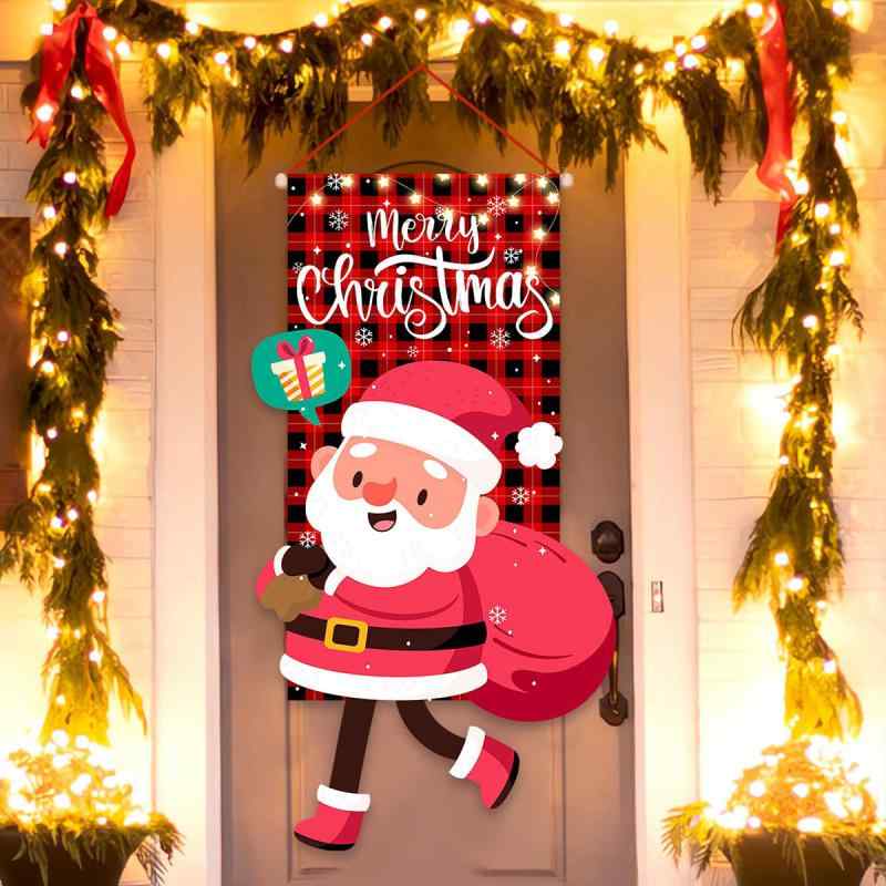 タペストリー クリスマス 屋外用 ポリエステル製 サンタクロース フォト撮影 背景 デコレーション ブラックレッドチェック柄 イベント パーティー 飾り ウォー...