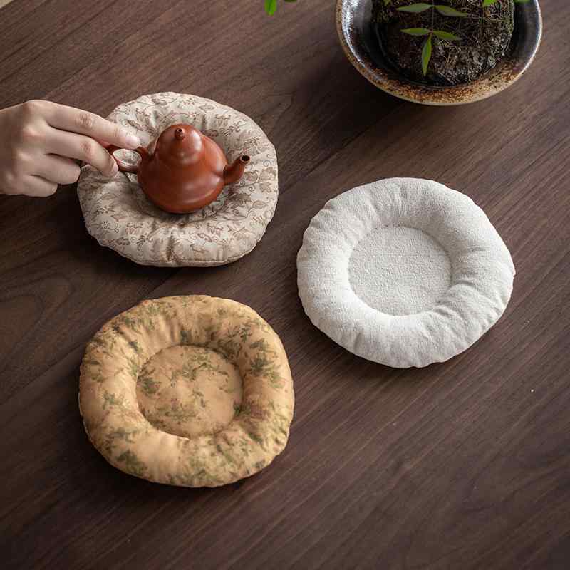 茶器敷き 高級感 厚手 耐熱 断熱 コットンリネン 綿麻布 ティーポット置き 湯呑み 茶碗 コースター 中..