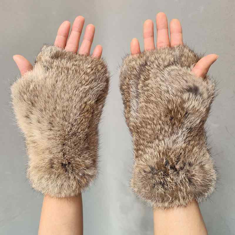 手袋 レディース ラビットファー 厚手 編み込み 指なし リストウォーマー 保温 防寒 防風 ストレッチ かわいい フェミニン 学院風 韓国風 お洒落 デイリーユース(4)