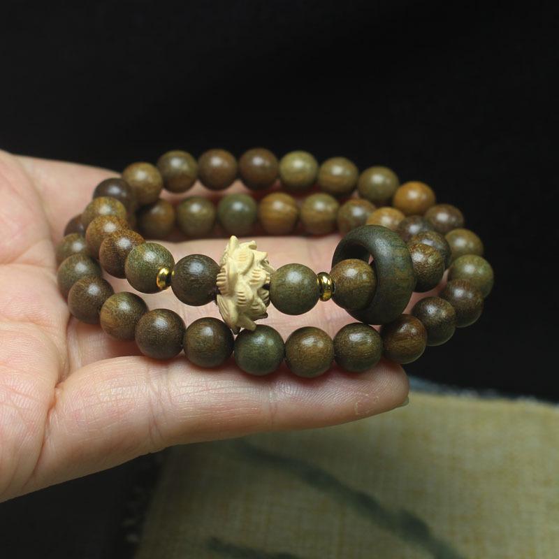 ブレスレット 男女兼用 ユニセックス 緑檀 8mm 二連 芳香 蓮の花 念珠 数珠 檀木製 民族調 開運 厄除け..