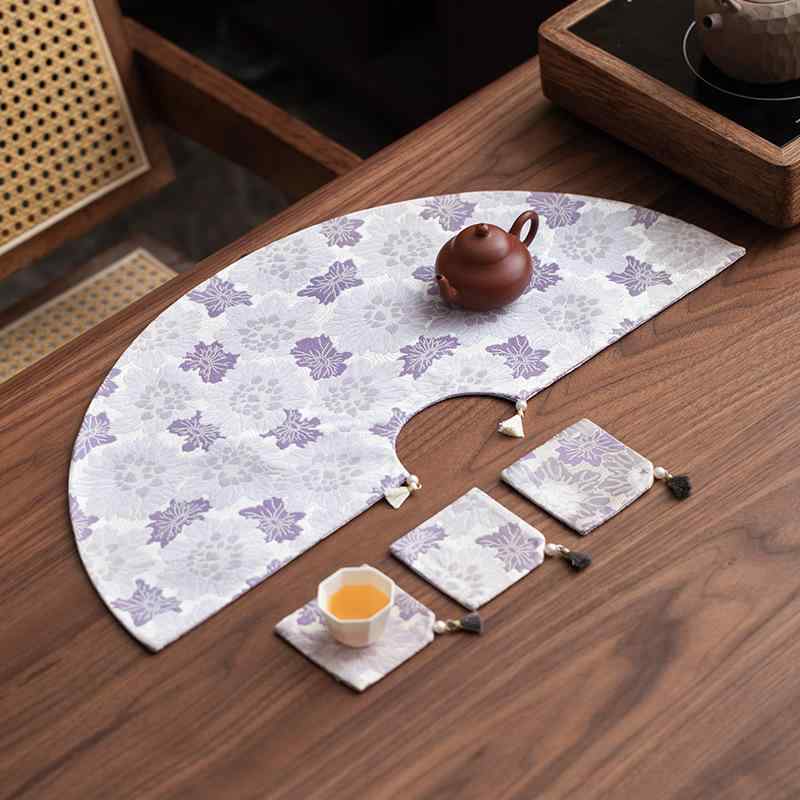 ティーマット レディース 上品な紫 扇型 織錦 暗紋 蓮花柄 布製ファブリック 和モダン 新中式 茶道 来..
