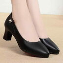 パンプス レディース ポインテッドトゥ 浅口 太ヒール ハイヒール スタイルアップ オフィス 通勤 デイリー ママ ソフト合成皮革 春秋 ラインストーン 履きや...