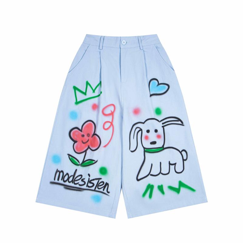 ショートパンツ メンズ レディース 綿100% ゆったり ルーズフィット アメリカンレトロ かわいい子犬柄..