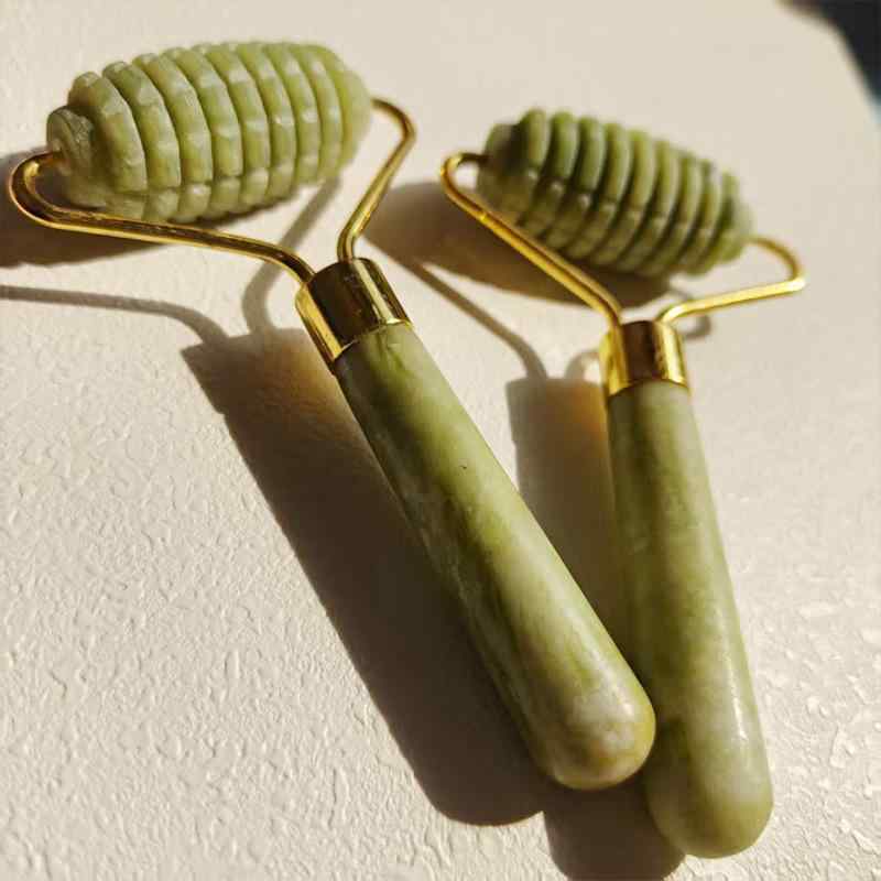 楽天モズラボ美顔ローラー かっさプレート 岫岩翡翠 天然石 ジェイド フェイス 目元 首 デコルテ リフトアップ マッサージ 血行促進 むくみケア 小顔 引き締め スキンケア ダークグリーン（x2）