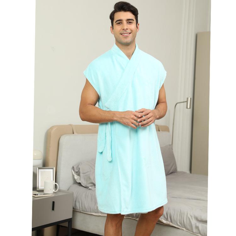 バスローブ メンズ 吸水速乾 厚手 コーラルフリース 着るバスタオル Vネック ベルト付き カジュアル ル..