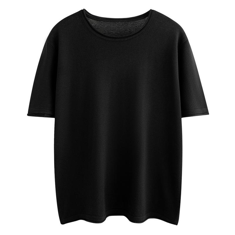 ニット レディース 春夏 薄手 精紡ウール ゆったり ルーズフィット 半袖 ラウンドネック 無地 ロールエッジ プルオーバー 通勤 トップス M L サイズ対応(4.0)