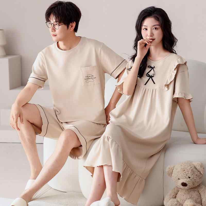 パジャマ カップル ペア ルームウェア レディース ナイトドレス メンズ 上下セット 純綿 コットン100% ..