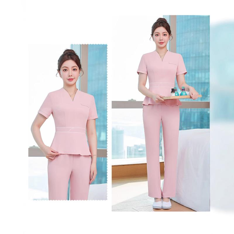 制服 レディース 美容師 エステ サロン 産後ケア施設 ユニフォーム 上品 着痩せ 切り替え ポリエステル..