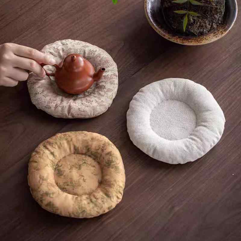 茶器マット 耐熱 断熱 火傷防止 厚手 コットンリネン 織物 ファブリック 小花柄 シンプル 和モダン 壺..