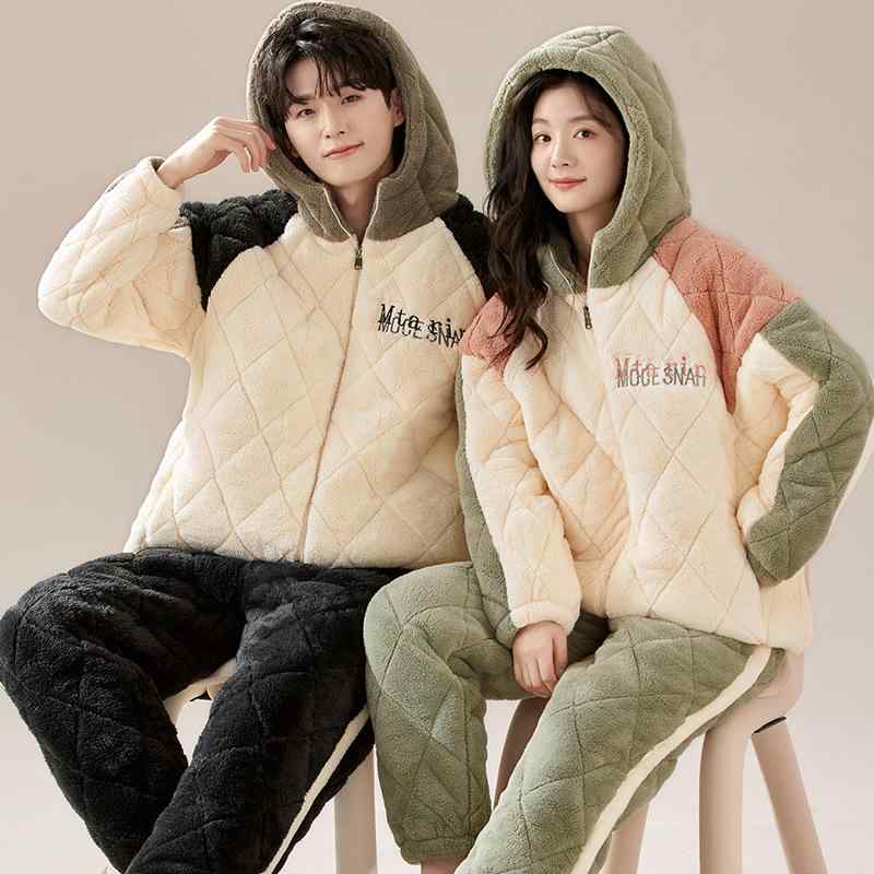 ルームウェア カップル メンズ レディース 裏起毛 厚手 中綿入り あったか 貴妃絨 フランネル ジッパー..