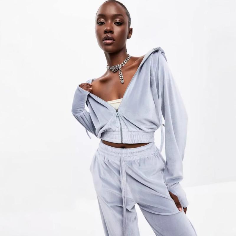 セットアップ レディース セクシー ストリートギャル 欧米風 ファッション 長袖 フード付きカーディガン 切り替え ドローストリングロ..