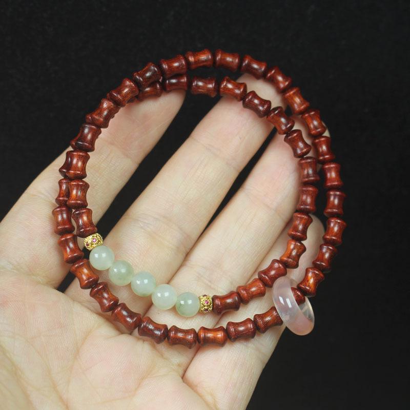 ブレスレット 二連 天然木製 紫檀 血檀 竹節デザイン 数珠 仏教数珠 和田玉 オレンジメノウ 天然石 可..