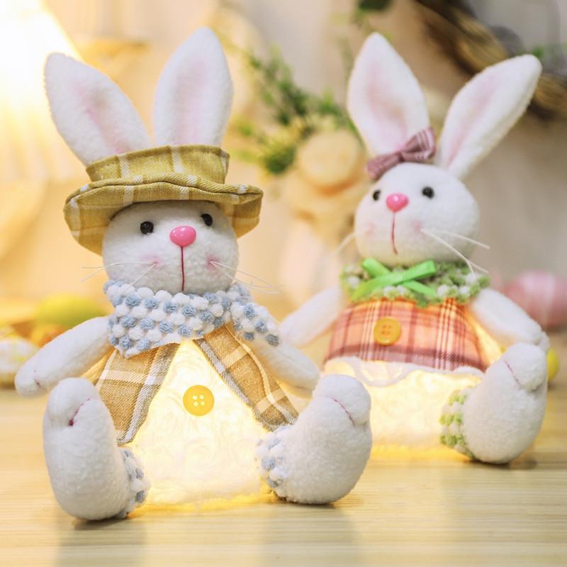 置物 イースター 光るうさぎ ライト付き 座り姿 かわいい 卓上 キャラクター マスコット 布製 男女兼用 パーティー イベント デコレーション オブジェ 飾り