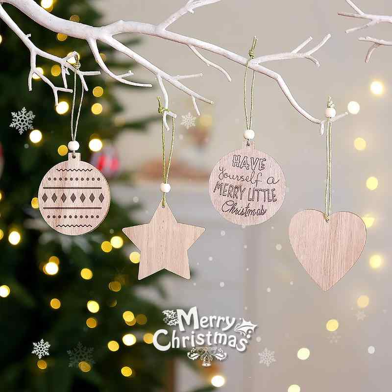 クリスマスオーナメント 木製 かわいい ナチュラルウッドカラー キャラクター トナカイ 星 ハート 雪 天使 吊り下げ デコレーション 飾り付けセット