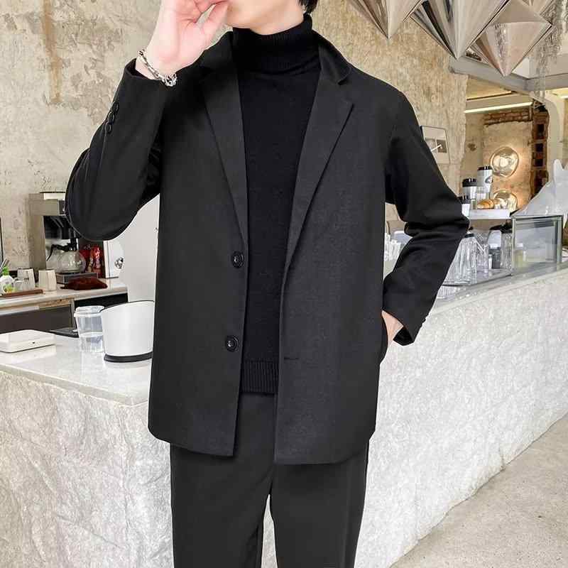 ジャケット メンズ ドレープ感 落ち感 秋冬 ゆったり オーバーサイズ 韓国 ファッション シワになりにくい 形態安定 ビジネス オフィス 通勤 カジュアル フォーマル ウール調 ポリエステル ブレザー スタイリッシュ