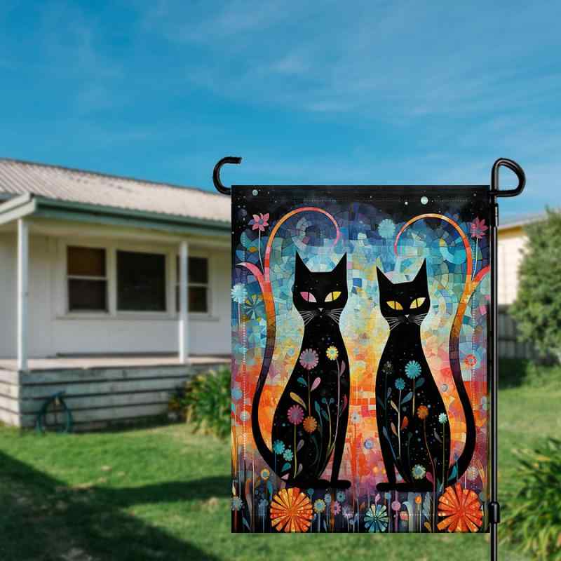 ガーデンフラッグ 両面デザイン 黒猫 おしゃれ かわいい 庭 屋外用 ポリエステル製 飾り付け インテリ..