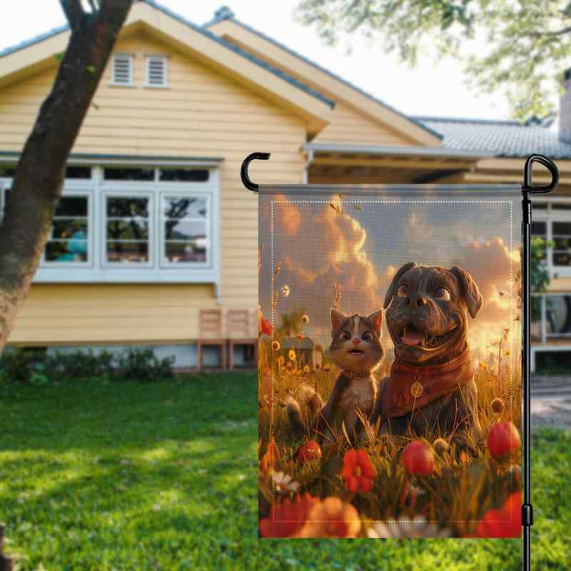 ガーデンフラッグ 両面 ポリエステル キャンバス アニマル イラスト かわいい 庭 庭園 装飾 デコレーシ..
