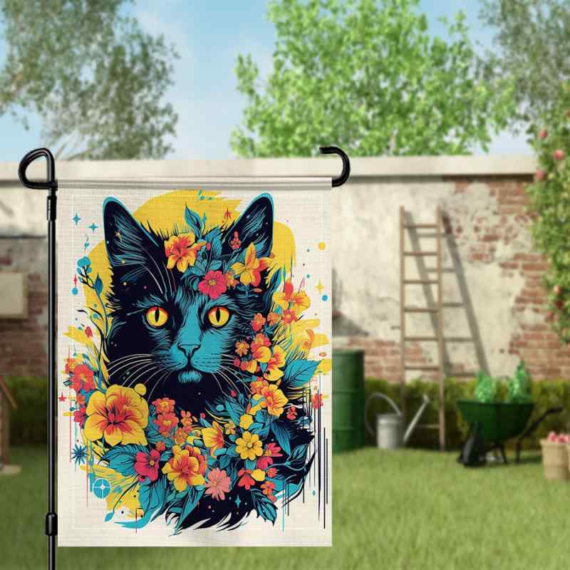 ガーデンフラッグ モネ風 猫柄 かわいい 両面プリント 庭園 装飾用 玄関 庭先 エクステリア 飾り 屋外..
