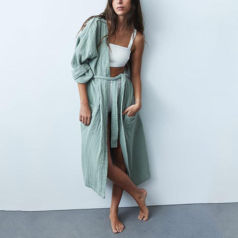 バスローブ ルームウェア メンズ レディース 男女兼用 薄手 軽量 通気性 快適 ペア ロング丈 Vネック パジャマ 寝巻き ナイトウェア サウナウェア ホテル仕様 部屋着 外着OK ポリエステル フレンチスタイル オールシーズン